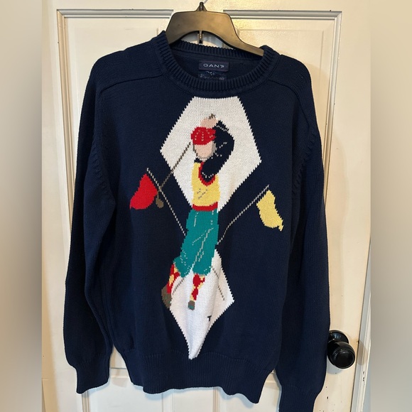 Vintage Gant Men's Sweater Golf Hand Intarsia Sweater Knit Size Large - Picture 1 of 10